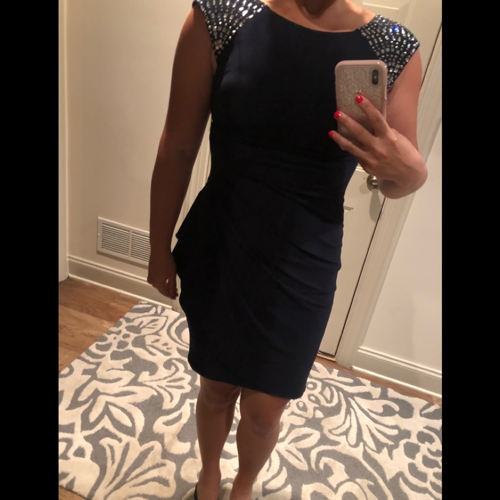 Navy Xscape Cap Sleeve Dress❄️